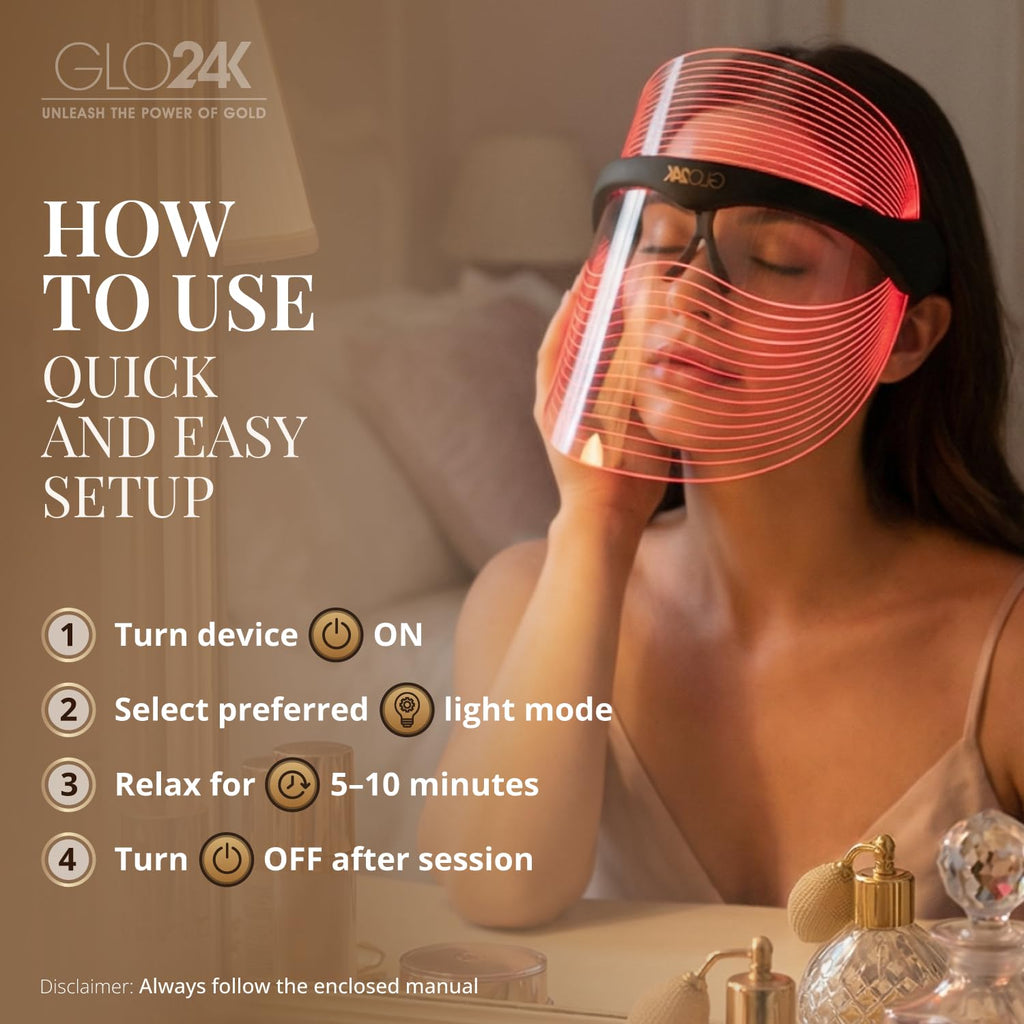 GLO24K Mascarilla LED Facial 7 Colores - Terapia De Luz