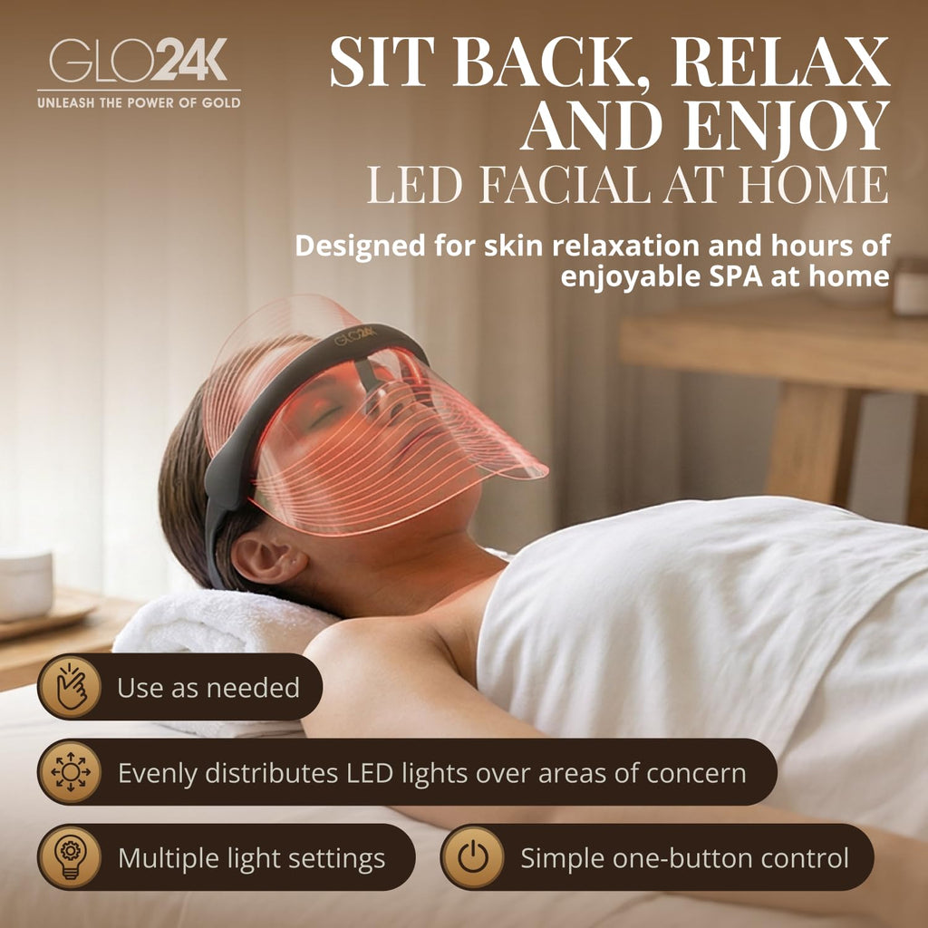 GLO24K Mascarilla LED Facial 7 Colores - Terapia De Luz
