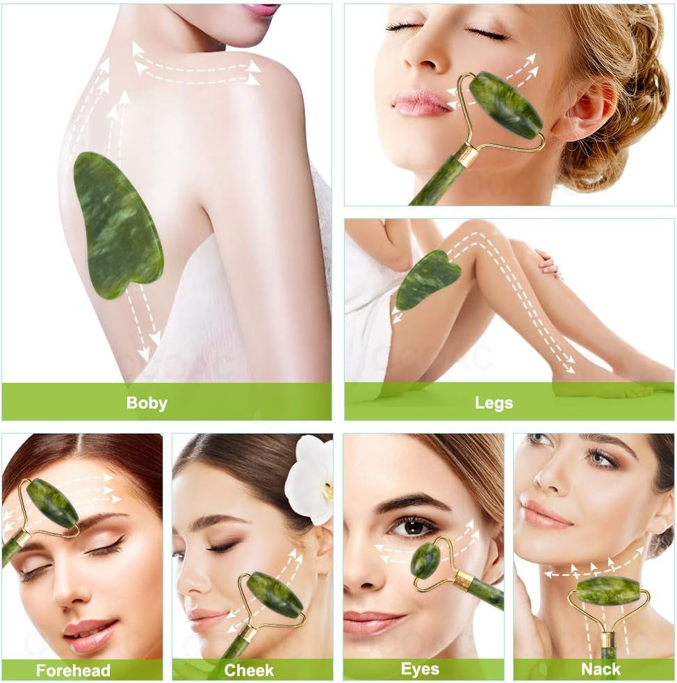 Set Jade Roller & Gua Sha 5 En 1 - Masaje Facial
